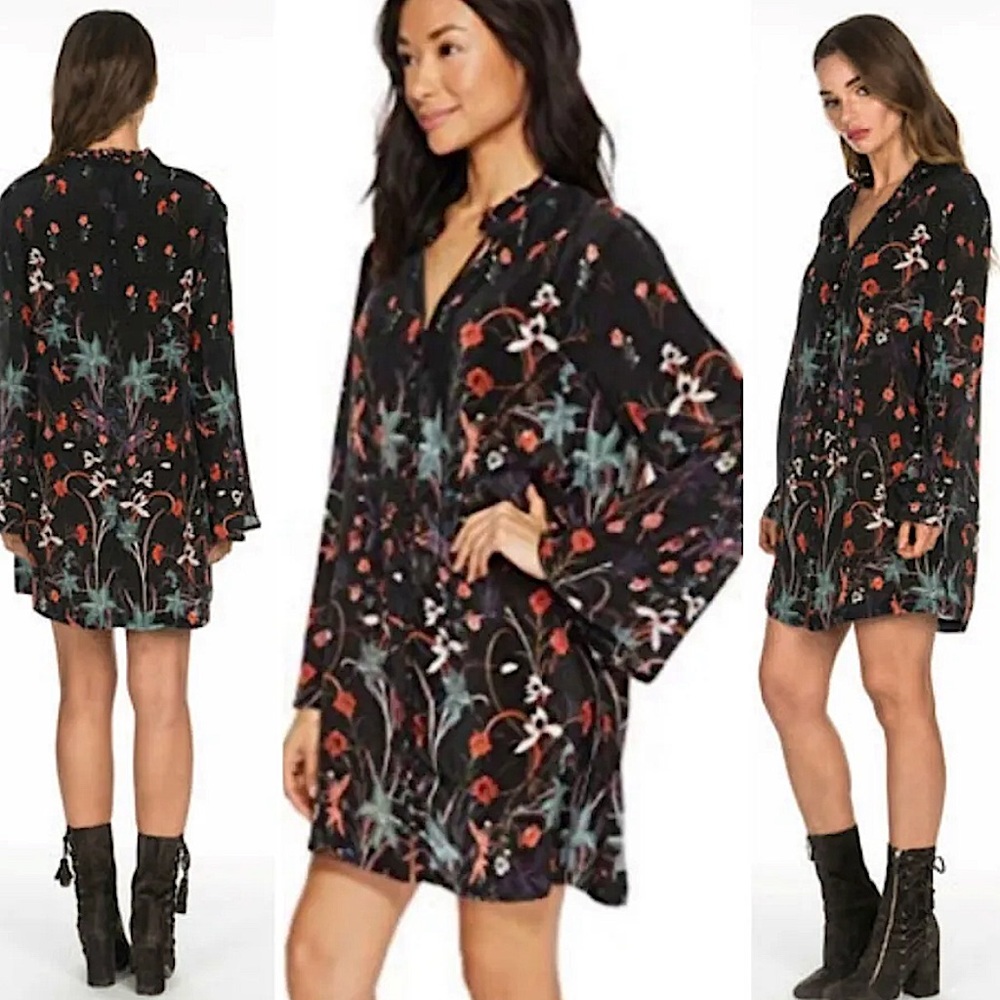 Tolani Collection 100% Silk Floral Tunic Mini Dress / Button Down Shirt sz M